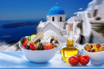 Greek salad in Santorini island in Greece
