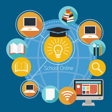 School Online E-Learning Icons and Objects