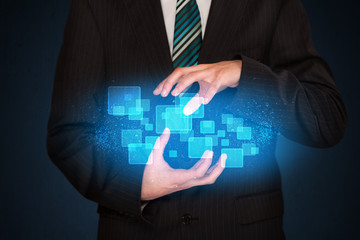 man holding abstract icons