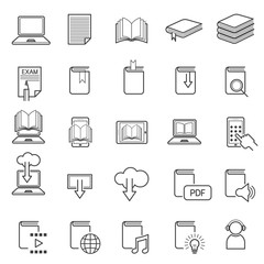 School Online, E-Learning, E-Book, Book Line Icons Set