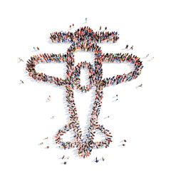 people in the shape of an airplane.