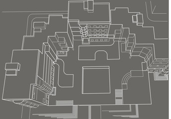 architectural sketch multistory building top gray background