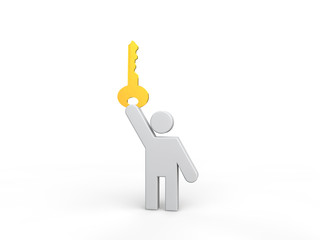 3d man holding a golden key