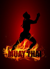 Thai boxer is standing in postures with muay thai fire typo 