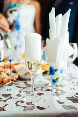 Table with food and drink. traditional wedding banquet.