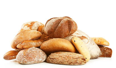 Different fresh bread, isolated on white