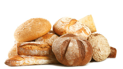 Different fresh bread, isolated on white