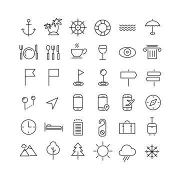 Travel, tourism and weather icons, set 2
