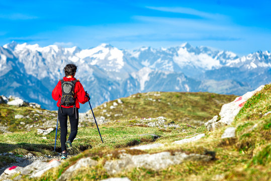 Girl makes hiking Italian Alps