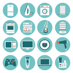 Set  modern flat design icons of home appliances.