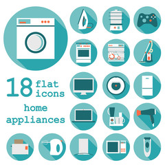 Set flat design icons of home appliances with long shadow.