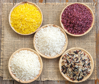 Group of five rice collection for healthy