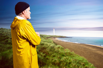 Fisherman in a coastal landscape