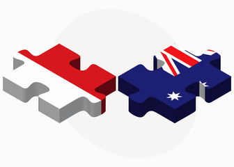 Indonesia and Australia Flags in puzzle