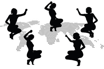 woman silhouette with hand gesture triumph sign