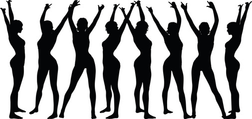 woman silhouette with hand gesture hands-up