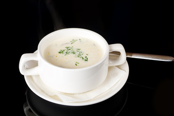 Corn Soup in white plate
