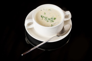 Corn Soup in white plate
