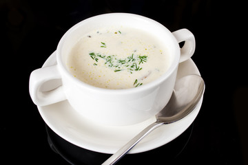 Corn Soup in white plate
