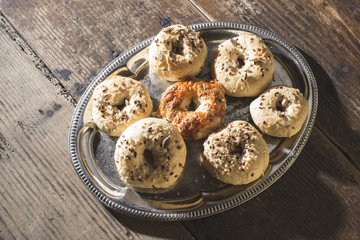 Bagels on a vintage table