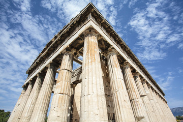 Exterior of the Doric Temple of Hephaestus in Ancient Agora, Athens, Greece
