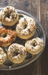 Bagels on a vintage table