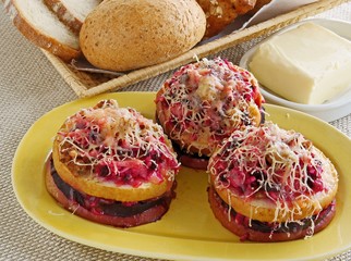 tasty snack with red beet,apple,cheese as vegetarian food
