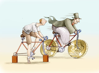 political humorous illustration money bike