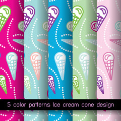 Fototapeta na wymiar 5 color patterns Ice cream cone design
