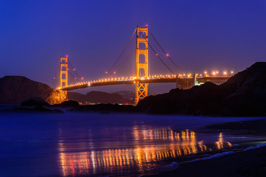 Golden gate bridge at night in San Francisco