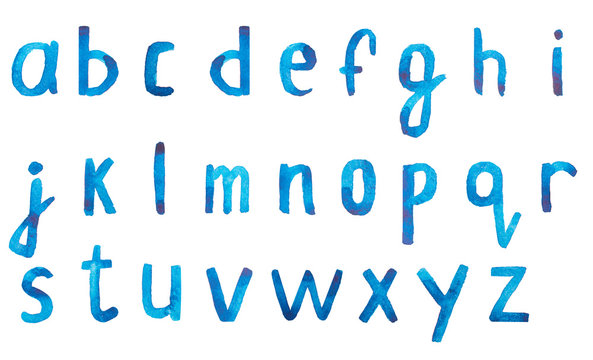 Watercolor, watercolour blue alphabet, calligraphy, alphabet