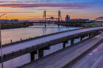 Fototapeta na wymiar Sunset View over Interstate 5 in Portland Oregon