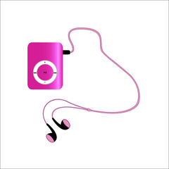 Real pink mp3 playerReal pink mp3 player with headphones isolate