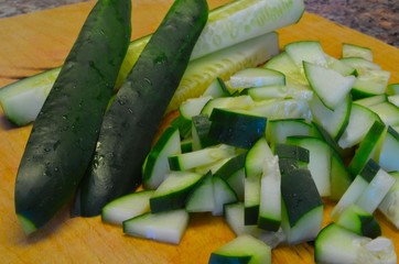 Fresh sliced and cut cucumbers