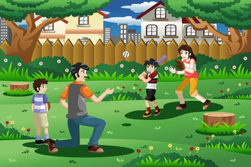 Family playing baseball outdoor