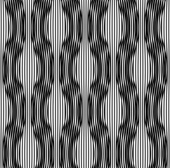 Black and white geometric seamless pattern with wavy line.