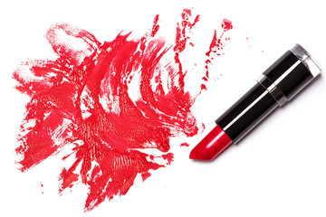 Red lipstick with trace - obrazy, fototapety, plakaty
