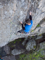 The man climbs to his goal.