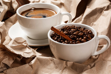 Coffee over crumpled paper surface