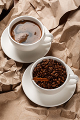 Coffee over crumpled paper surface