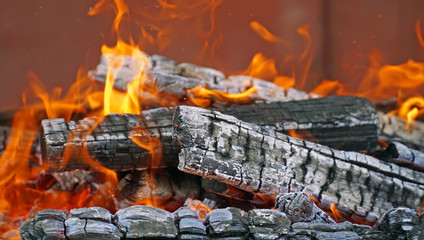 burning firewood in mongale Barbecue