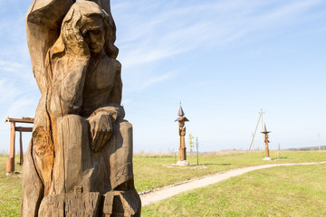 Fototapeta na wymiar closeup, wooden sculpture, hill of angels, lithuania