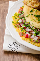 Omelette with spring vegetables and bacon