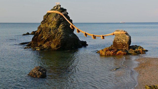 Meoto iwa wedded rocks of Ise, Japan.