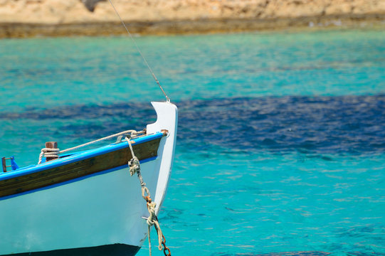 Traditional Colorful Greek Fishing Boat Closeup