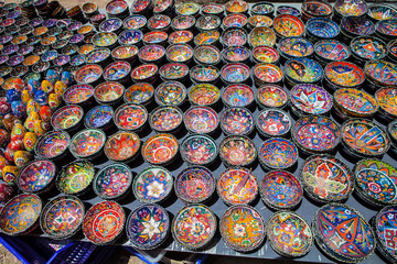colorful ceramics exposed on the street, Turkey
