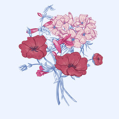 Gentle Retro Summer Floral Greeting Card, Vintage Bouquet