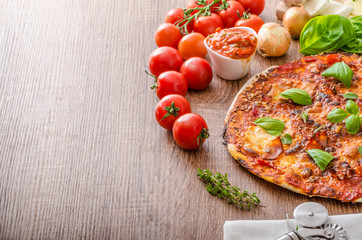 Cheese pizza with chilli and basil