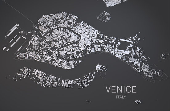 Cartina di Venezia, Italia, vista satellitare, mappa 3d