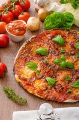 Cheese pizza with chilli and basil